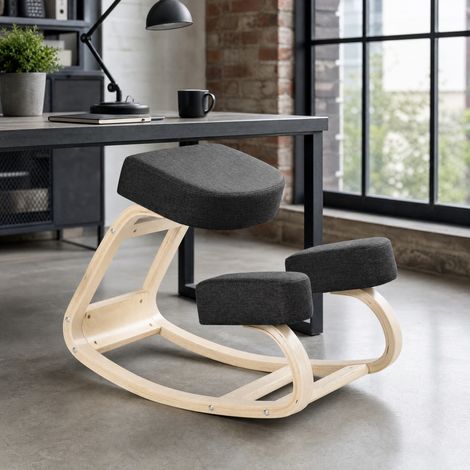 Silla ergonómica de rodillas de madera de abedul, asiento acolchado, negro, 120 kg HAVRYA (1/5)