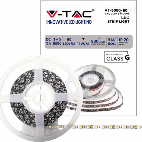 V-TAC Ruban LED VT-5050, EEK : G, 11W, 900lm, 4000K, 5m (1/5)