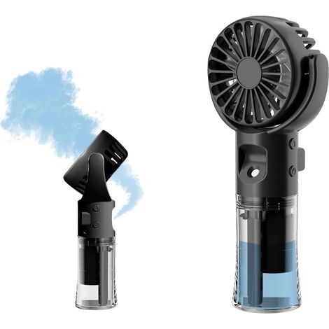 Portable, rechargeable misting fan with 4 wind speeds and 360° rotation, ideal for travel, camping, and outdoor activities. (1/5)
