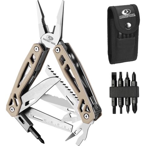 Mossy Oak Pince Multifonction en Acier Inoxydable 22 en 1, Couteau Multifonction avec Sac, Outil Multitool pour Extérieur, Camping, Randonnée, Réparation Simple