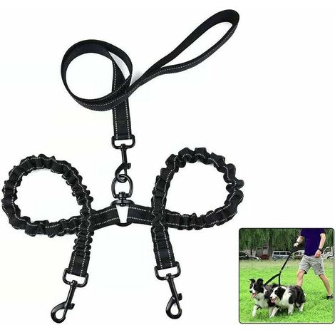 Laisse Double pour 2 Chiens ,Laisse Chien,Laisse Double Chien 360 ° sans Enchevêtrement, Laisse Détachable Multifonctionnelle ,Matière élastique Absorption des Chocs (1/5)