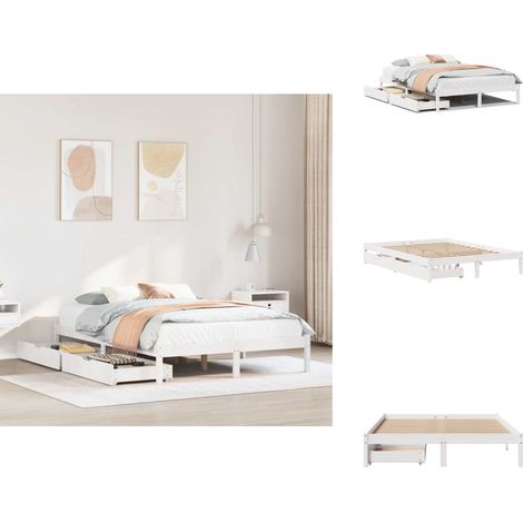 Cadre de lit sans matelas blanc 160x200 cm bois de pin massif - Cadre De Lit - Cadres De Lit - Sommier - Meuble De Chambre À Coucher (1/5)