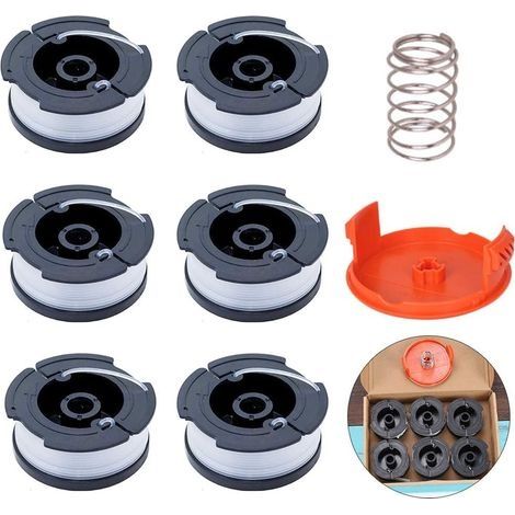 6 pcs Noir + Decker Bobine de Rechange de Tondeuse à Gazon en Nylon pour Coupe-Bordure Bobine de Fil Debroussailleuse avec Couvre-bobines et Ressorts pour Noir et Decker, AF-100 (1/5)