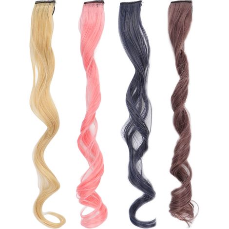 4pcs Mèches de Cheveux à Clip Colorées Extension Capillaire Clip Hairpiece pour Soirée Fête (1/5)