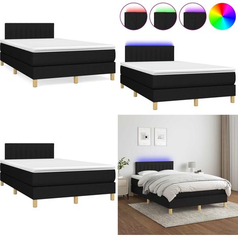 Cama box spring con colchón y luces LED tela negro 120x190 cm - Cama box spring - Colchón con luz LED