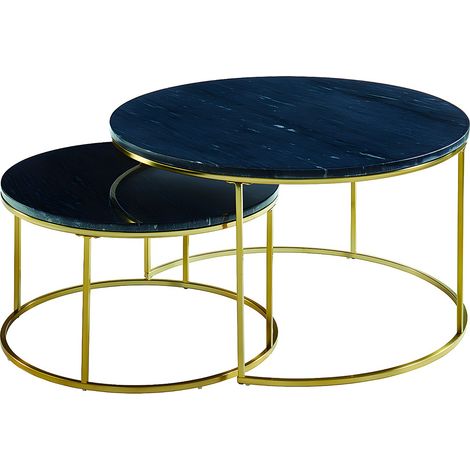 Tables basses gigognes ANGELA de Pascal MORABITO - Marbre noir et métal doré