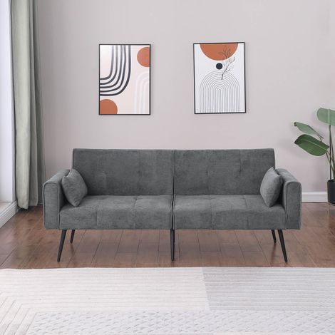 Schlafsofa grau aus Cordstoff mit verstellbarer Rückenlehne und Metallfüßen (1/5)