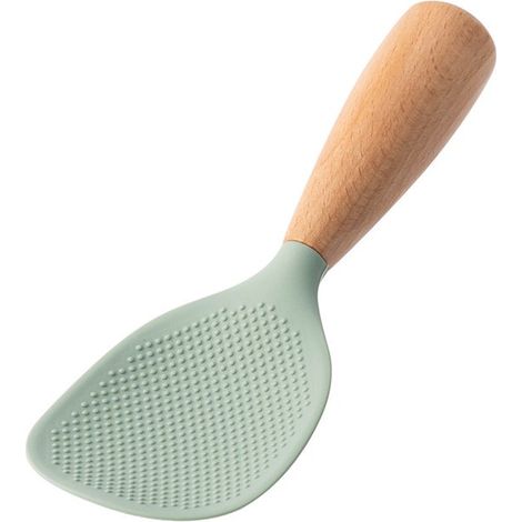 Cuchara de arroz de silicona con mango de madera antideslizante y resistente al calor，se mantiene de pie para un uso cómodo，217,5 cm (verde) (1/5)