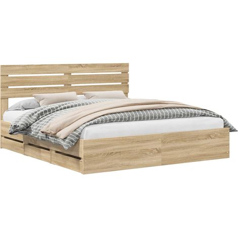 Cadre de lit Chêne Sonoma 200 x 200 cm Bois Ingénierie vidaXL (1/5)