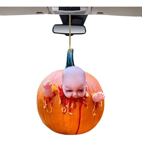 Pendentif citrouille d'Halloween pour voiture, ornement acrylique, accessoire pour rétroviseur intérieur. (1/5)