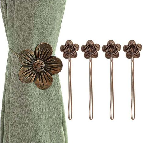 Set of 4 Retro Magnetic Curtain Tiebacks, Japanese Apricot Tree, Hard Resin Curtain Buckle Decoration with Strong Durable Magnetism for Home Office Home Office - Coffee (1/4)