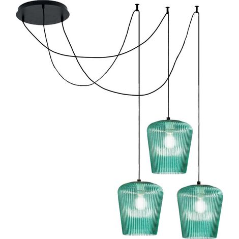 Sospensione vetro verde gea luce numa bt3 ve e27 led lampada soffitto decentramento moderna, finitura metallo nero