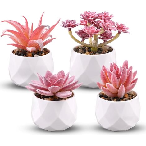 4 Pièces Mini Succulentes Pot de Fleurs Plantes Artificielles Plastique Fausse Plante Bureau, Fausses Plantes D'Intérieur, Chambre à Coucher, Salon, Décoration de Bureau (1/5)