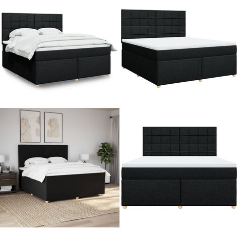 vidaXL Sommier à lattes de lit avec matelas Noir 180x200 cm Tissu (1/5)