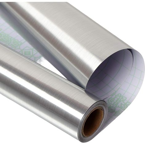 rollo de película adhesiva, con aspecto de acero inoxidable cepillado, de PVC impermeable, para armarios y electrodomésticos. (1/5)