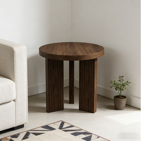 Tavolino rotondo moderno in MDF effetto legno noce, OKWISH (1/5)