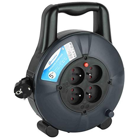 Electraline 28907 Avvolgitore prolunga domestica sezione cavo 3G1mm², 5Mt, 4 prese 16A, nero (1/2)