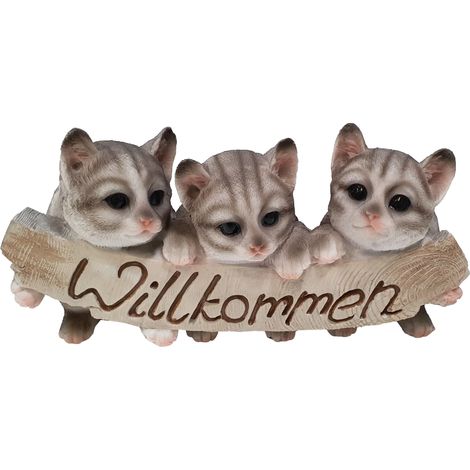 Figurendiscounter Katzen Willkommen 15x25x8cm Polyresin wetterfest Dekofigur