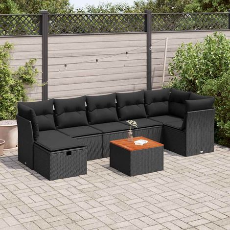 vidaXL Salon de jardin 8 pcs avec coussins noir résine tressée (1/5)