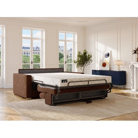 Canapé 3 places convertible express en tissu terracotta - Couchage 140 cm - Matelas 14 cm VIZIR (1/4)