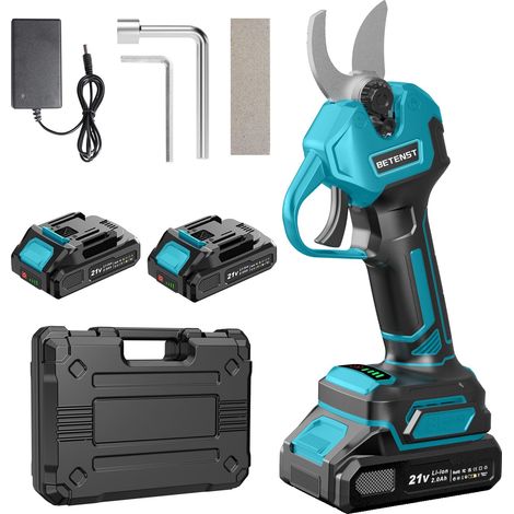 Sécateur Électrique Sans Fil 21V, Secateur Electrique Brushless avec 2 Batteries 2.0Ah, Lame SK5 Secateur à Batterie, Écran LCD, Pierre à Aiguiser Pour Jardinage, Fruitiers, Arbustes (1/5)