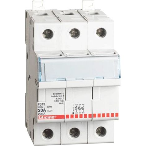 Porta fusibile Bticino 3P 20A 3 moduli 8,5x31,5mm F313