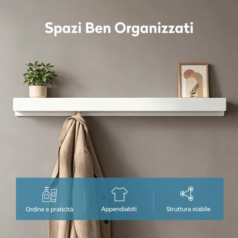 doporro Mensola da Parete con 4 Ganci Nascosti, Mensola in Metallo Rimovibile, Mensola da Appendere per Bagno, Cucina, Ingresso e Camera da Letto, 40cm, Bianco sabbia, Stalo-11