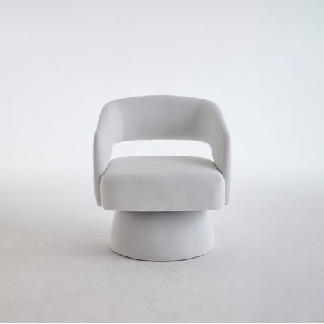 Poltrona girevole 360° beige in ciniglia con base in legno e imbottitura in schiuma (1/5)