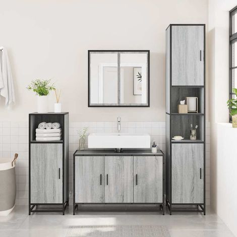 Waschbeckenunterschrank Grau Sonoma 90x33x60 cm Holzwerkstoff