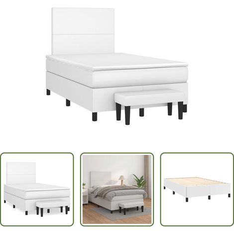 Kunstlederbett - Boxspringbett mit Matratze Weiß 120x190 cm Kunstleder (1/5)