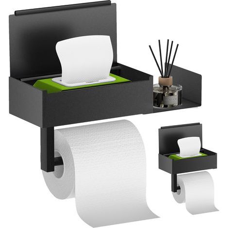 Porte-papier toilette sans perçage, avec compartiment pour lingettes humides, en acier inoxydable, résistant aux traces de doigts (1/5)
