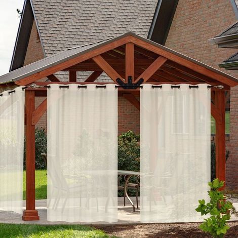 Rideaux de terrasse extérieurs, rideaux en tulle imperméables avec œillets pour décoration de jardin de terrasse, lot de 1, beige, 132x213 cm (1/5)