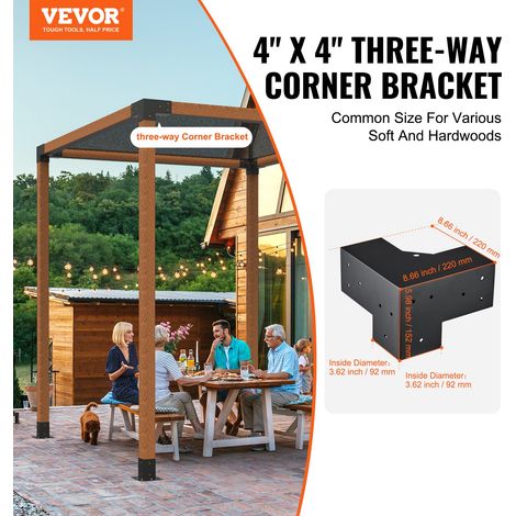 Kit Supports de Pergola 4x4 po 10x10 cm Support de Poteau Bois de Menuiserie 4 Supports d'Angle à 3 Voies Base de Poutres Quincaillerie Bricolage pour Tonnelles, Pergolas de Terrasse, Cabanes (1/5)