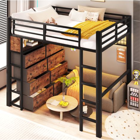 Lit 140x200 avec 8 tiroirs, LED, MDF métal noir HAVRYA (1/5)
