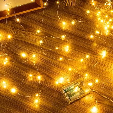 Guirlande Lumineuse 10 m, 100 LED à Piles, Fil de Cuivre, Blanc Chaud (1/5)