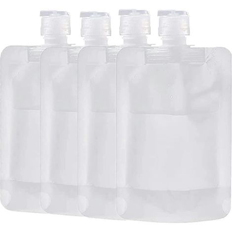 Quatre flacons de lotion portables et rechargeables, dotés d'une conception étanche pour plus de praticité en voyage. (1/4)