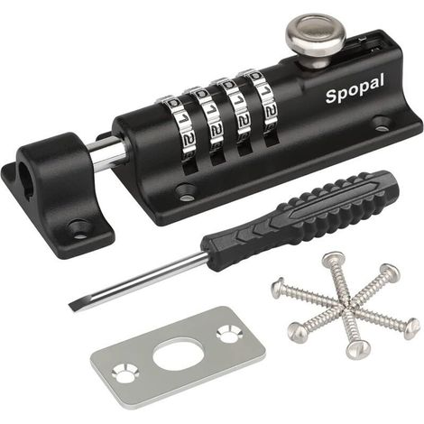Loquet de Verrouillage à Combinaison,[Avec un tournevis] Spopal Verrou de Porte à Code, Imperméable Verrou à Combinaison à 4 Chiffres avec Vis de Fixation de Sécurité pour Armoire, Garage, Hangars (1/5)