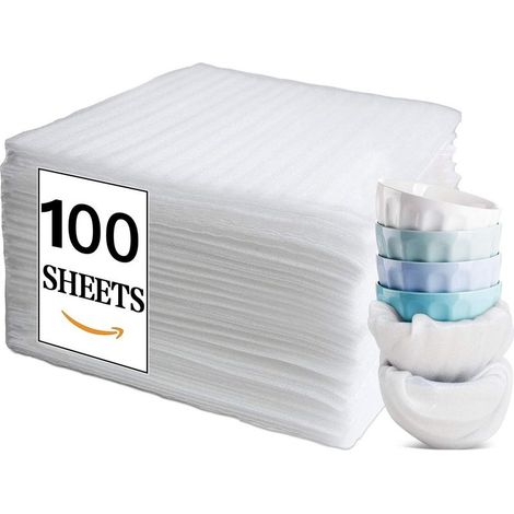 Lot De 100 Feuilles De Mousse Pour Déménagement - Pour Cartons, Déménagements, Expédition De Vaisselle, Verres, Bouteilles De Vin - 20x25cm (1/5)