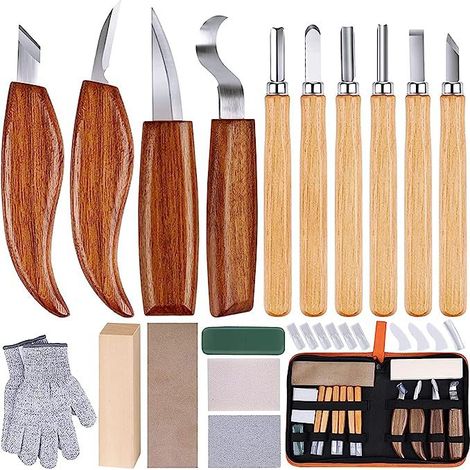 Schnitzmesser, Holzschnitzwerkzeug-Set, Holzschnitzwerkzeug-Set mit Schnitzmesser, Lederschleifen, Holzbearbeitungswerkzeuge für Schnitzanfänger