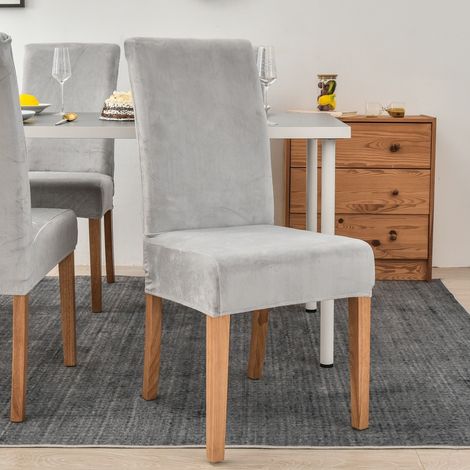 Housse de Chaise en Velours,Spandex de Bout Droit avec la Bande élastique,la Grande Dame de Velours dinant la Chaise pour Le Banquet de fête d'htel de Restaurant (Gris clair,4 Pack) GROOFOO (1/3)