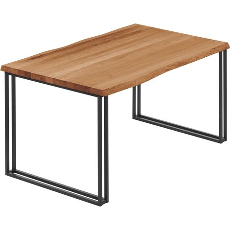 LAMO Manufaktur Esstisch Küchentisch, mit Baumkante 140x80x76 cm (AxBxH), Frame, Dunkel / Schwarz, LAB-01-A-004-9005Fr