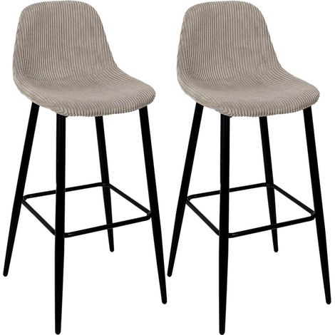 Altobuy – Lot de 2 tabourets de bar en velours côtelé taupe – Hauteur d'assise 70,5 cm – Structure MDF et pieds métal noir – Design scandinave (1/5)