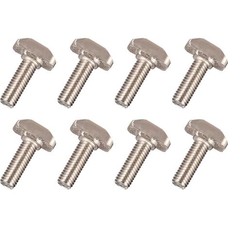 Vis à coulisse à rainure en T M6 x 20 mm, lot de 8, métrique, argentée