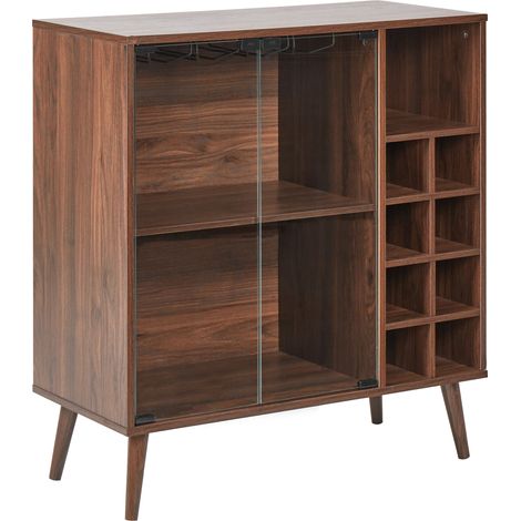 Aparador vitrina 2 puertas frente vidrio con estantes con porta copas botellero estilo tradicional elegante almacenaje madera oscura Tullamore (1/5)