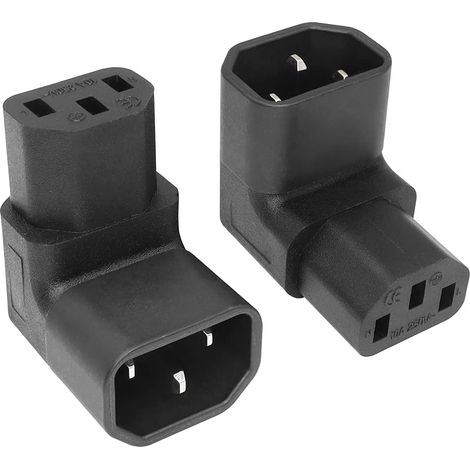 Adaptateur Secteur C14 vers C13 Adaptateur de rallonge Secteur IEC 320 mâle C14 vers IEC Femelle C13 à 90 degrés vers Le Bas et à Angle Droit, 2PCS (1/5)