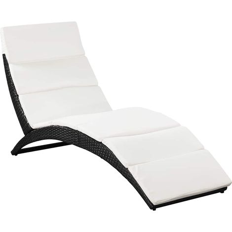 vidaXL Tumbona plegable con cojín ratán sintético negra (1/2)