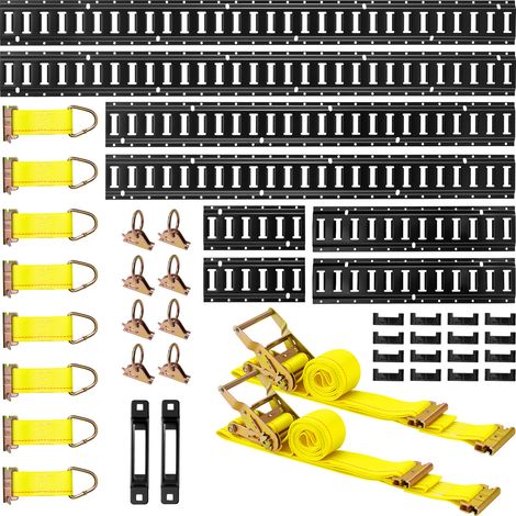 Mophorn E-Track-Zurrschienen-Set, 8er-Pack (1,5/1,2/0,6/0,3 m) E-Track-Schienen, 36-teilig, inklusive 2 Ratschengurte, 8 O-Ringe, 8 Zurrgurte mit D-Ring, 2 Einzelschlitze und 16 Endkappen