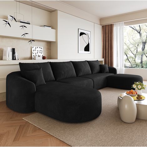 U-Ecksofa 336 cm, modular, ohne Montage, schwarzer Stoff, OKMYHOME (1/5)