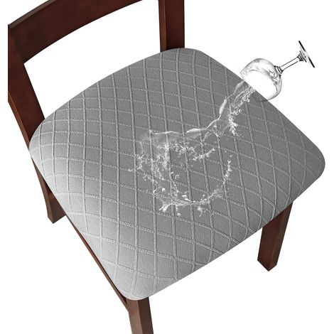 Lot de 2 Housses de siège extensibles imperméables en treillis de diamant pour chaises de salle à manger, chaises de cuisine (Gris clair) (1/5)
