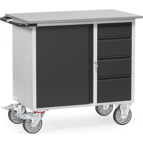 fetra Werkstattwagen, Ladefläche 985 x 590 mm, anthrazitgrau, 1 Türe, 4 Schubladen (1/2)